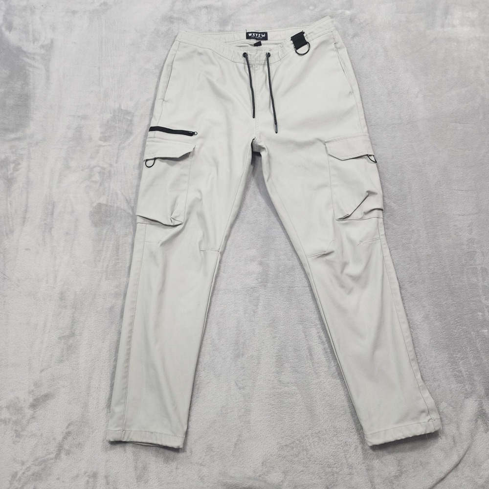 WXYZ Pants Mens M Gray Cargo Jogger Elastic Waist Drawstring Pockets Casual